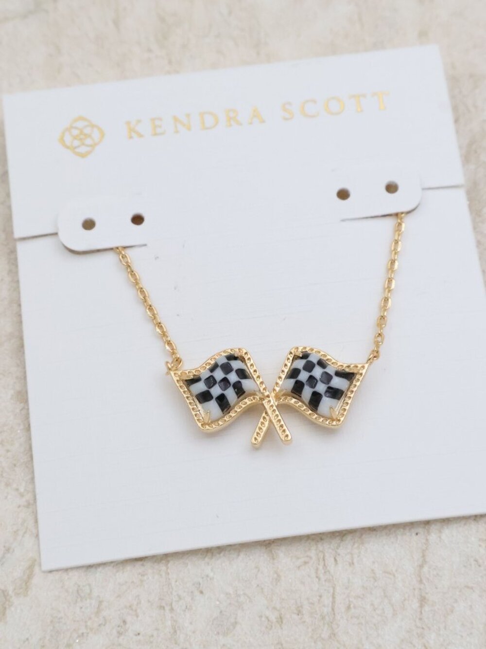 Kendra Scott Checkered Flag Gold Pendant Necklace